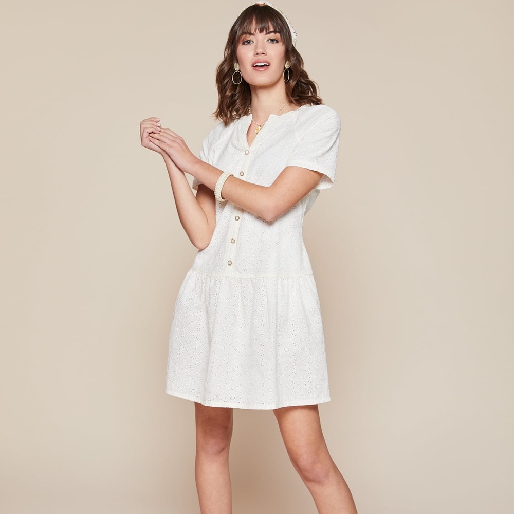 Spartina 449 Poppy Dress Pearl White Daisy Eyelet, S
